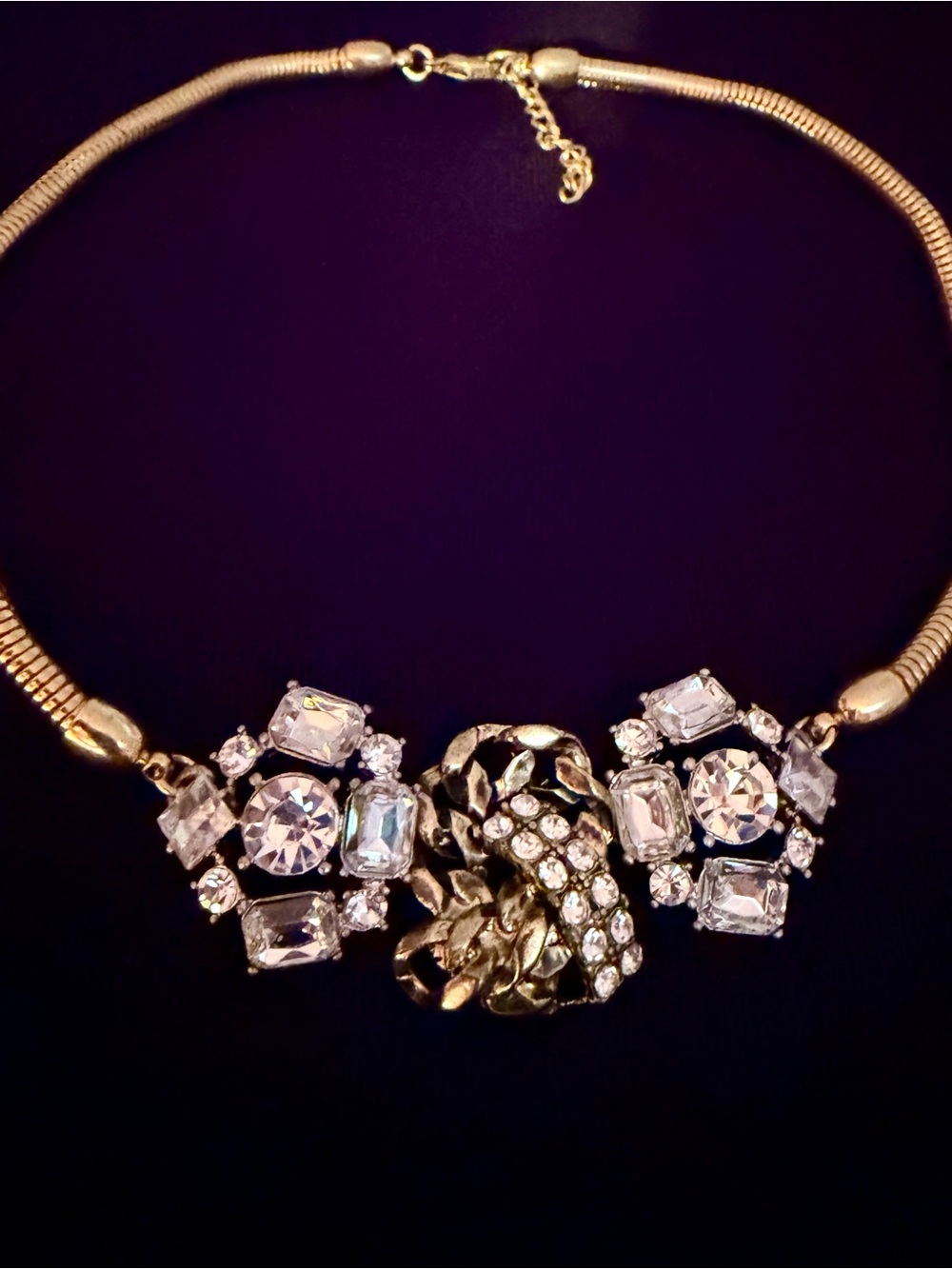 Vintage Gorgeous Gold Floral Aurora Borealis Cluster Chocker Necklace